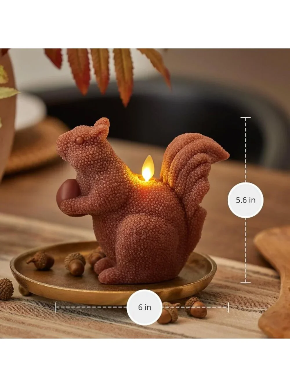 Flameless Flickering Moving Flame LED Candle - Fall Harvest Squirrel Décor 6